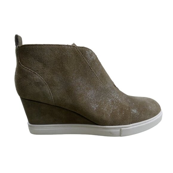 Linea Paolo Felicia Wedge NWOB Tan Leather Bootie Nubuck Gold Sparkles 9M #836 - Picture 1 of 9